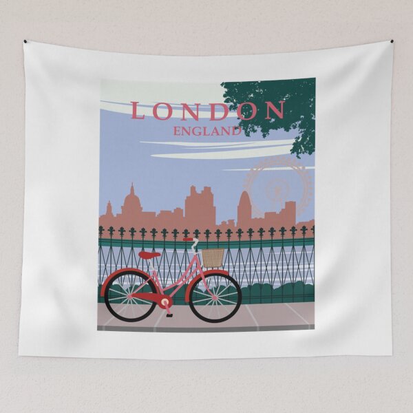 Item preview, Afiche de estilo vintage London Red Bicycle London Eye Thames designed and sold by LouisMarshall01.