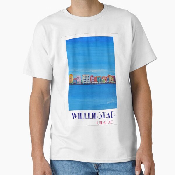 Aperçu de l'œuvre Willemstad Curaçao Antilles des Caraïbes Harbourside bleu - affiche Rétro créée et vendue par artshop77.