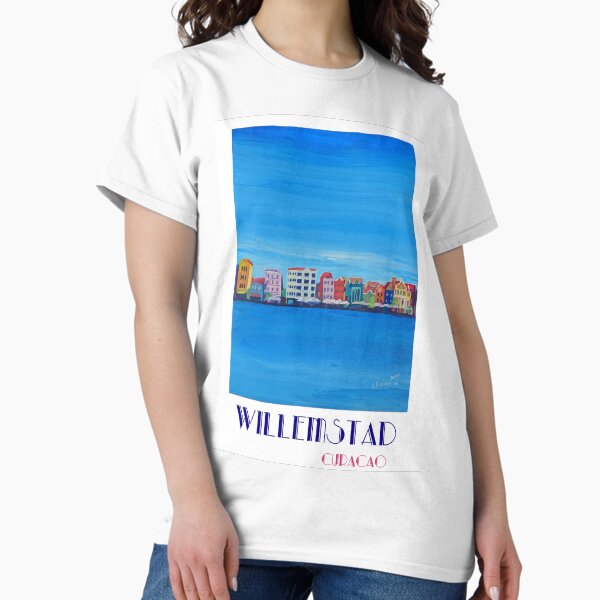 Item preview, Willemstad Curacao Caribbean Antilles Harbor Promenade in Blue - Retro Poster designed and sold by artshop77.
