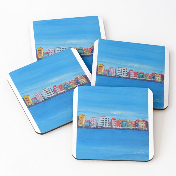 Item preview, Willemstad Curacao Caribbean Antilles Harbor Promenade in Blue - Retro Poster designed and sold by artshop77.