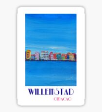 Willemstad Curacao Caribbean Antilles Harbor Promenade in Blue - Retro Poster Sticker