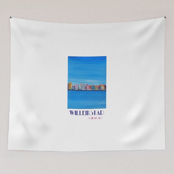 Item preview, Willemstad Curacao Caribbean Antilles Harbor Promenade in Blue - Retro Poster designed and sold by artshop77.