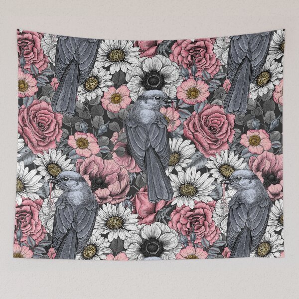 Item preview, Gray jays and flowers designed and sold by Katerina Mitkova Kirilova.