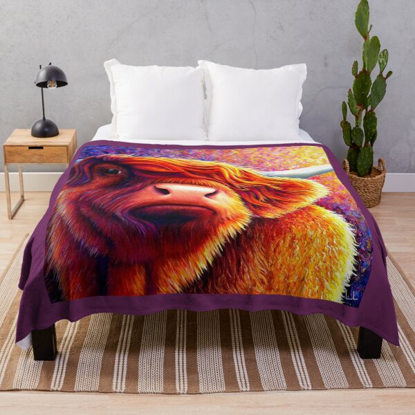 Item preview, Colourful highland cow acrylic painting  designed and sold by LukjanovArt.