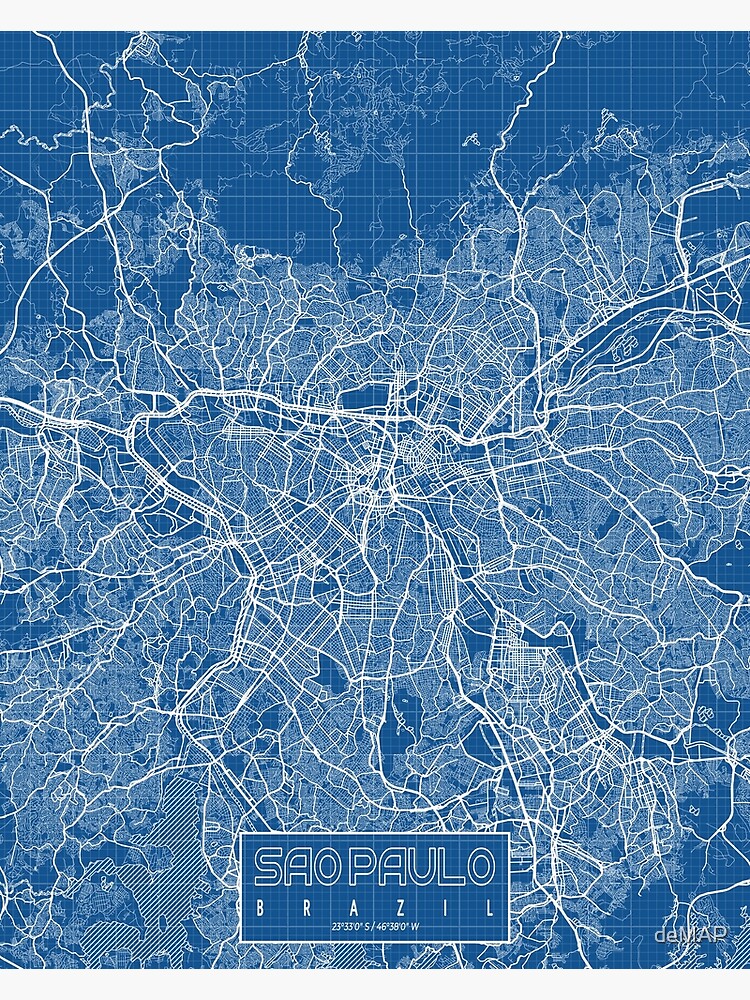 Poster Carte De La Ville De Sao Paulo Au Br Sil Blueprint Par Demap Redbubble