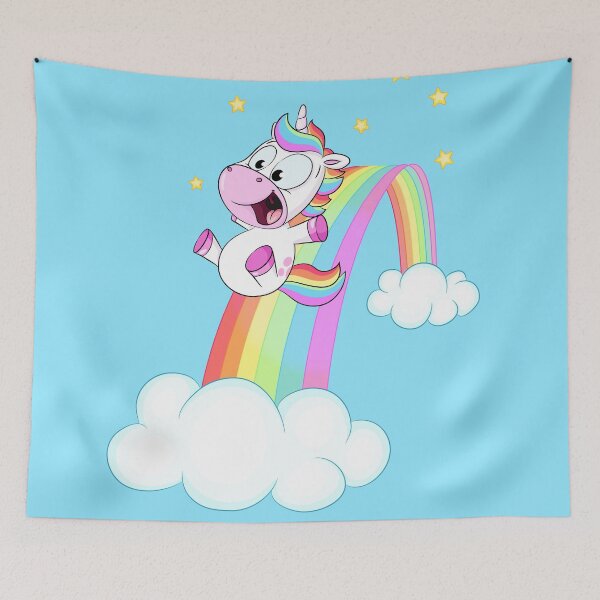 Item preview, Cute unicorn slides on a rainbow designed and sold by Christine Wulf.