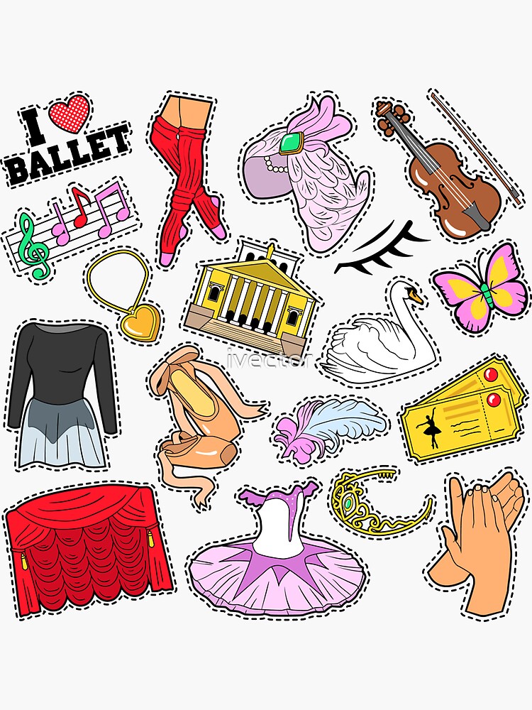 Ballet Stickers, Badges, Patches Set with Theater Elements. Vector Doodle  Sticker for Sale by ivector