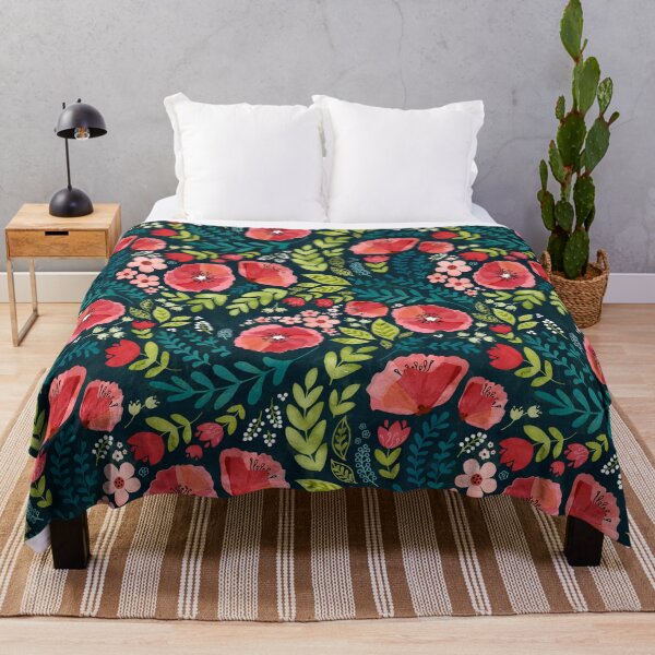 Item preview, Red poppy chintz dark background designed and sold by adenaJ.