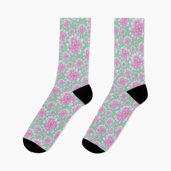 Item preview, Tossed Pink Lotus on Mint Half-Drop Repeat 5748 designed and sold by Art in My Loft.