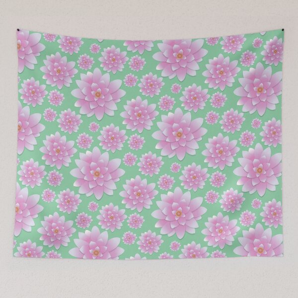 Item preview, Tossed Pink Lotus on Mint Half-Drop Repeat 5748 designed and sold by Art in My Loft.