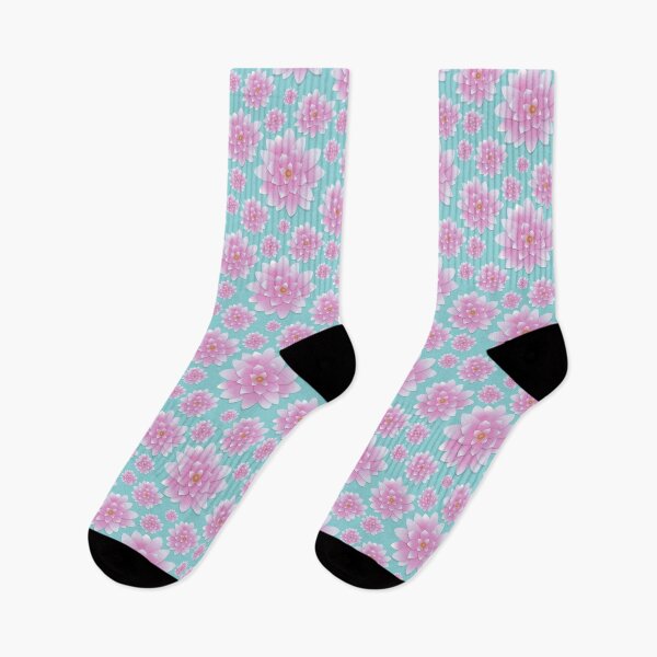 Item preview, Tossed Pink Lotus on Pale Teal Half-Drop Repeat 5748 designed and sold by Art in My Loft.