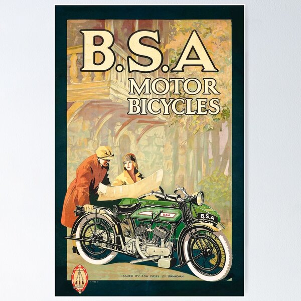 Item preview, B.S.A, Motor Bicycles | 1926 Art Nouveau Motorcycle Ad designed and sold by CJET.