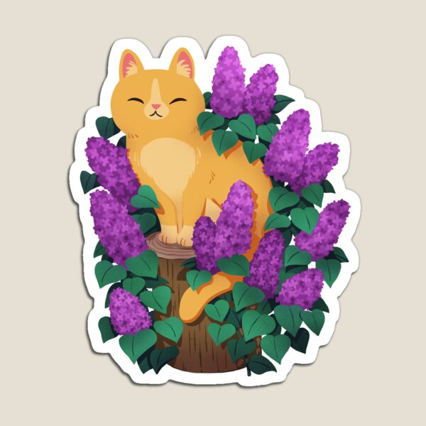 Item preview, Orange getigerte Katze im Frühlingsflieder designed and sold by michelledraws.