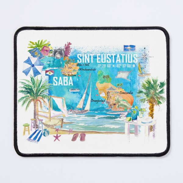 Item preview, Sint Eustatius and Saba Dutch Caribbean Island Illustrated Travel Map with Tourist Highlights designed and sold by artshop77.