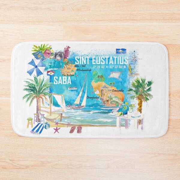 Item preview, Sint Eustatius and Saba Dutch Caribbean Island Illustrated Travel Map with Tourist Highlights designed and sold by artshop77.