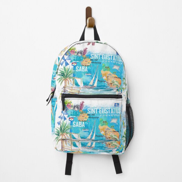 Item preview, Sint Eustatius and Saba Dutch Caribbean Island Illustrated Travel Map with Tourist Highlights designed and sold by artshop77.