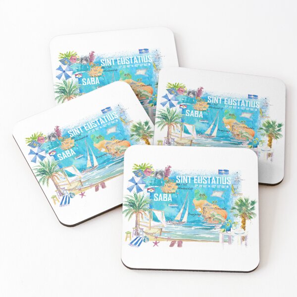 Item preview, Sint Eustatius and Saba Dutch Caribbean Island Illustrated Travel Map with Tourist Highlights designed and sold by artshop77.