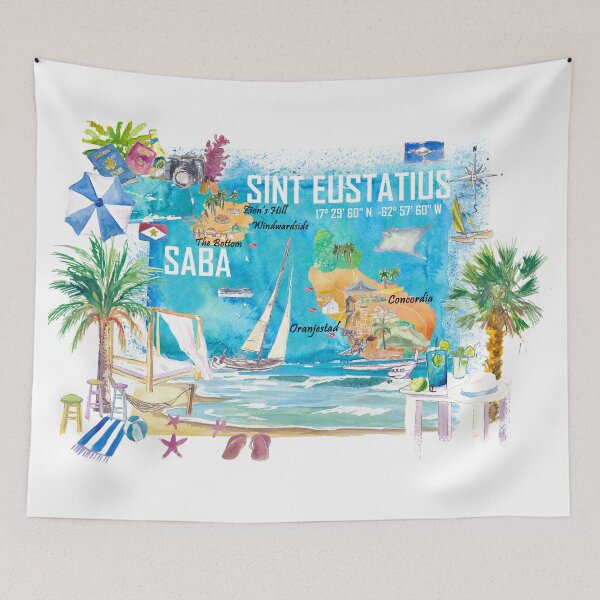 Item preview, Sint Eustatius and Saba Dutch Caribbean Island Illustrated Travel Map with Tourist Highlights designed and sold by artshop77.