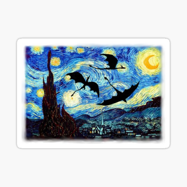 dragones en una noche estrellada Sticker