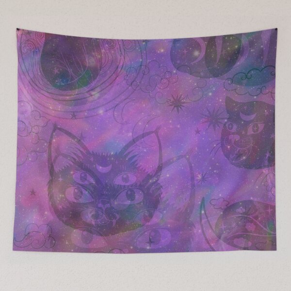 Item preview, space illusion holography cats purple pattern designed and sold by Beeroclock.