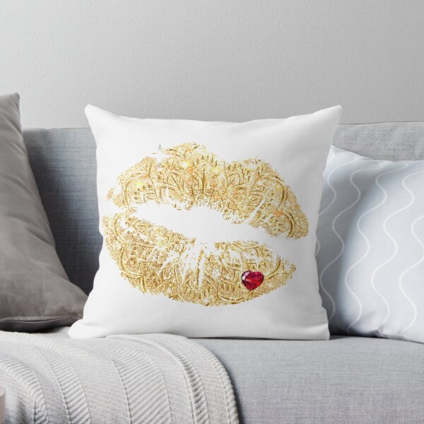 Gold Makeup Lipstick Kiss Mark Mandala Belle Girl Throw Pillow