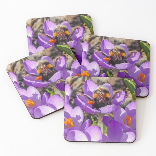 Item preview, Funny bumblebee stretches buttocks and legs up and looks for pollen in a purple crocus designed and sold by sopfanna.