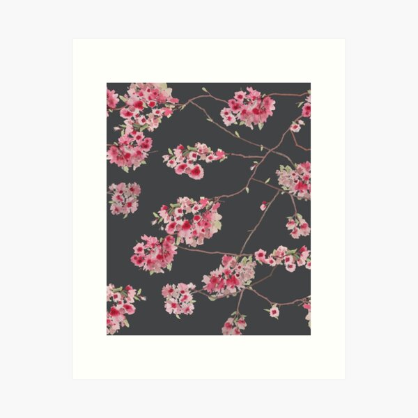 Watercolor cherry blossoms dark Art Print