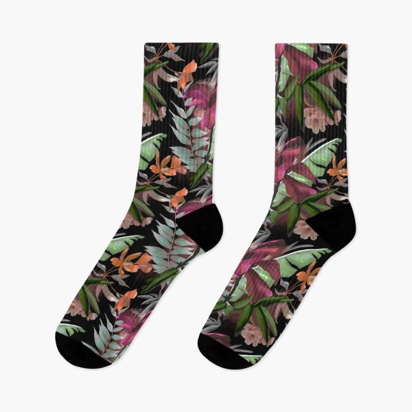 Item preview, tropical heaven trendy exotic floral pattern, leaves and flowers tropical pattern, botanical illustration, black floral illustration   designed and sold by ZeinabTaha.