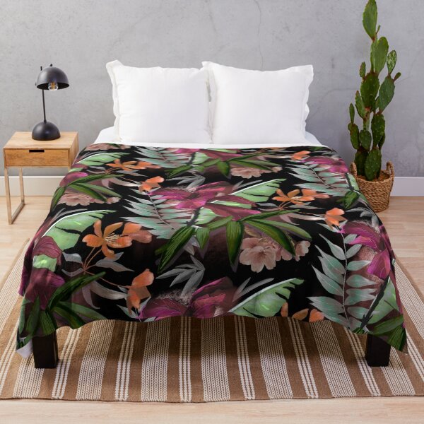 Item preview, tropical heaven trendy exotic floral pattern, leaves and flowers tropical pattern, botanical illustration, black floral illustration designed and sold by ZeinabTaha.