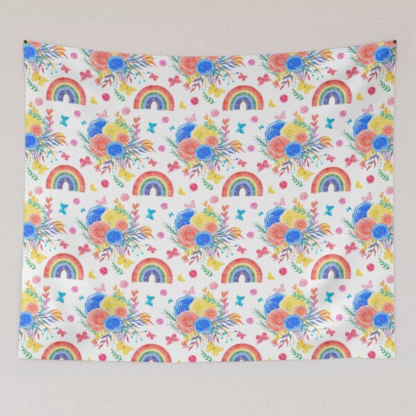 Item preview, Rainbow, seamless pattern, summer, rainbow flowers. designed and sold by AnaGuziiArt.