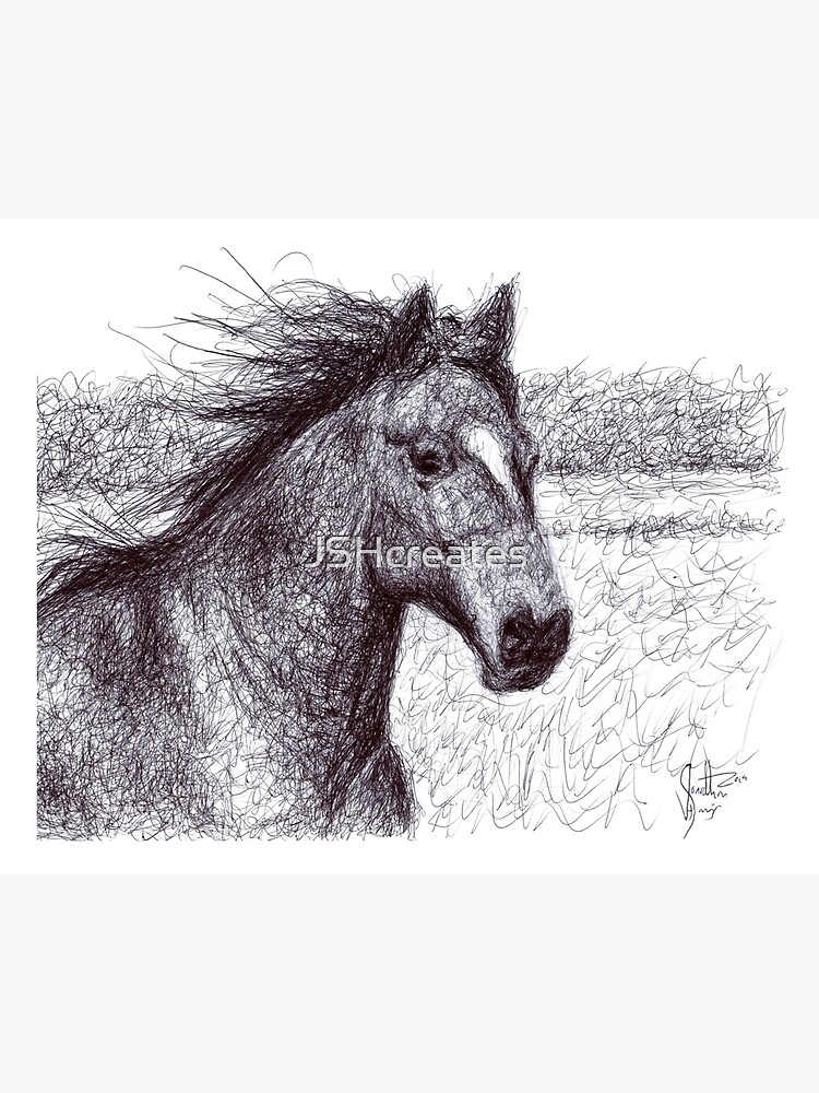 "Horse Drawing Poster Realistic Scribble Art Sketch with a Ballpoint