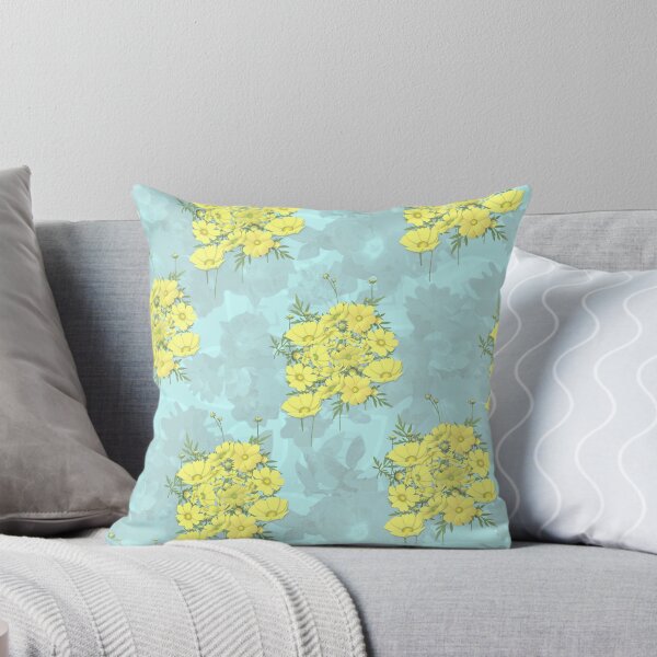 Item preview, Yellow Cosmos Flowers Nosegay on Light Blue Half-Drop Repeat 5748 designed and sold by Art in My Loft.