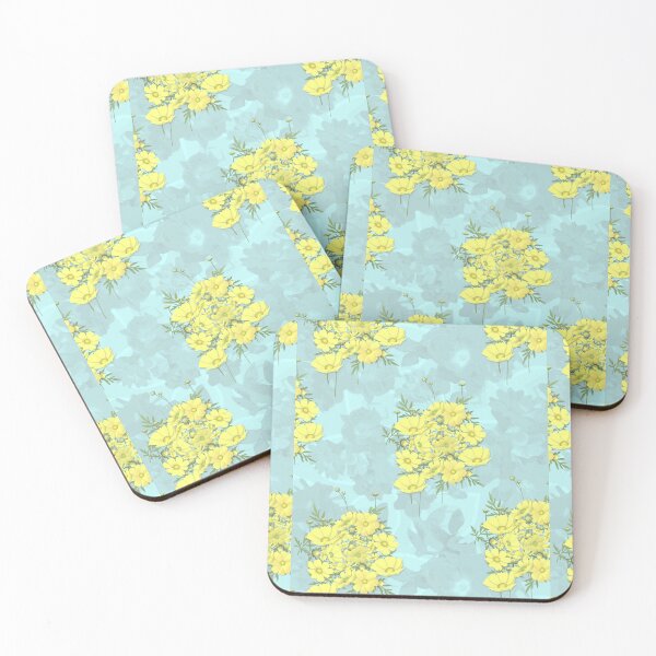 Item preview, Yellow Cosmos Flowers Nosegay on Light Blue Half-Drop Repeat 5748 designed and sold by Art in My Loft.