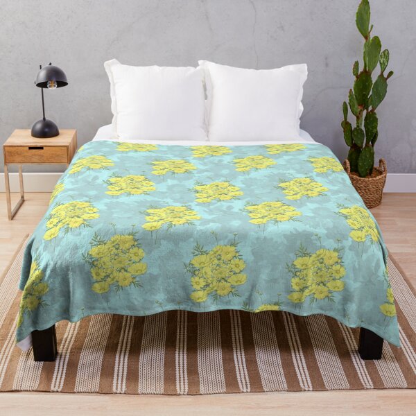 Item preview, Yellow Cosmos Flowers Nosegay on Light Blue Half-Drop Repeat 5748 designed and sold by Art in My Loft.
