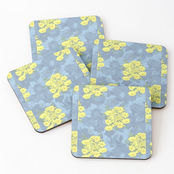 Item preview, Yellow Cosmos Flowers Nosegay on Blue Half-Drop Repeat 5748 designed and sold by Art in My Loft.