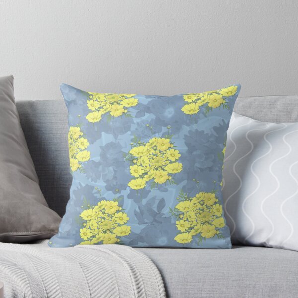 Item preview, Yellow Cosmos Flowers Nosegay on Blue Half-Drop Repeat 5748 designed and sold by Art in My Loft.