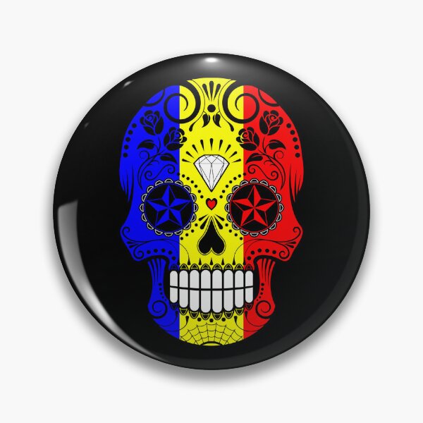 Item preview, Sugar Skull with Roses and Flag of Romania designed and sold by JeffBartels.
