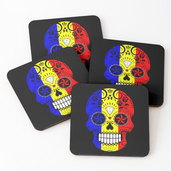 Item preview, Sugar Skull with Roses and Flag of Romania designed and sold by JeffBartels.