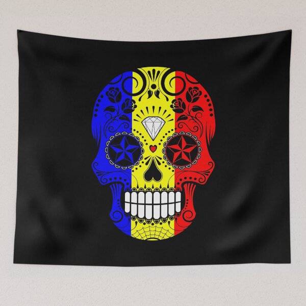 Item preview, Sugar Skull with Roses and Flag of Romania designed and sold by JeffBartels.