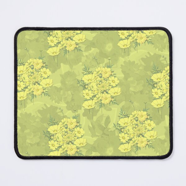 Item preview, Yellow Cosmos Flowers Nosegay on Yellow Green Half-Drop Repeat 5748 designed and sold by Art in My Loft.