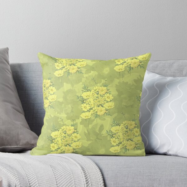Item preview, Yellow Cosmos Flowers Nosegay on Yellow Green Half-Drop Repeat 5748 designed and sold by Art in My Loft.