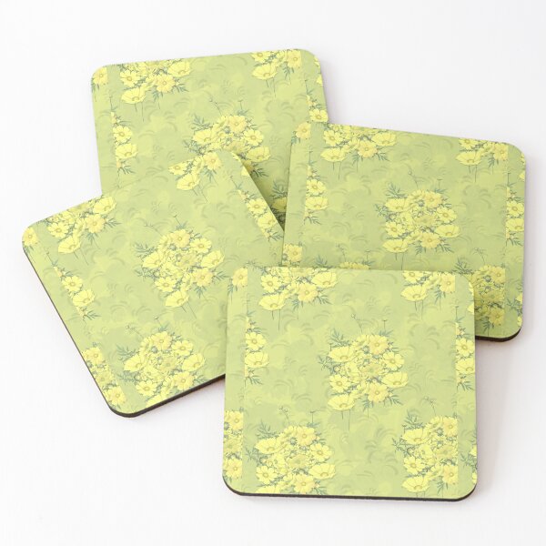 Item preview, Yellow Cosmos Flowers Nosegay on Yellow Green with Swirls Half-Drop Repeat 5748 designed and sold by Art in My Loft.