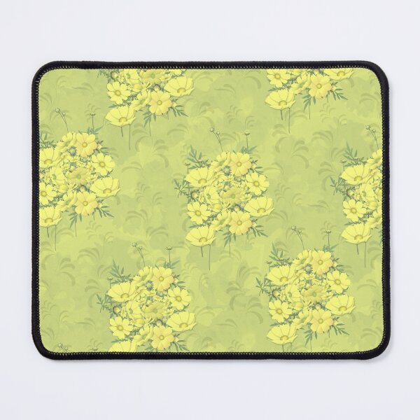 Item preview, Yellow Cosmos Flowers Nosegay on Yellow Green with Swirls Half-Drop Repeat 5748 designed and sold by Art in My Loft.