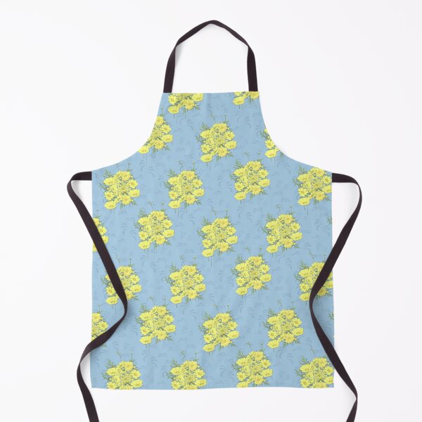 Item preview, Yellow Cosmos Flowers Nosegay on Soft Blue with Swirls Half-Drop Repeat 5748 designed and sold by Art in My Loft.