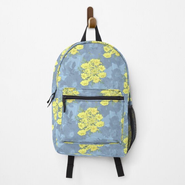 Item preview, Yellow Cosmos Flowers Nosegay on Blue Half-Drop Repeat 5748 designed and sold by Art in My Loft.