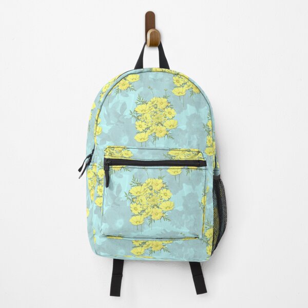 Item preview, Yellow Cosmos Flowers Nosegay on Light Blue Half-Drop Repeat 5748 designed and sold by Art in My Loft.