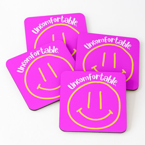Item preview, Uncomfortable funny introvert quote with smiley face, hot pink and white and yellow designed and sold by Emily Roberts.