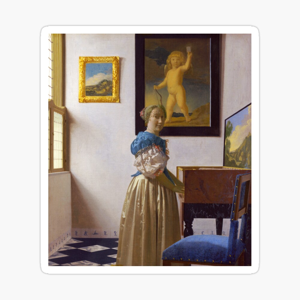 Stupell Industries Allegory of Painting Johannes Vermeer Classical Portrait  Painting Metallic Gold Floating Framed Canvas Print Wall Art, Design by  one1000paintings 