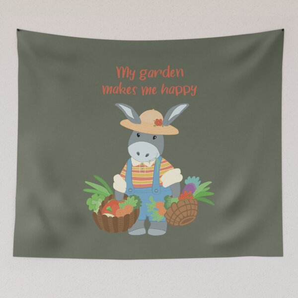Item preview, My garden makes me happy, cute picture with a gardener with his own grown vegetables designed and sold by marina63.