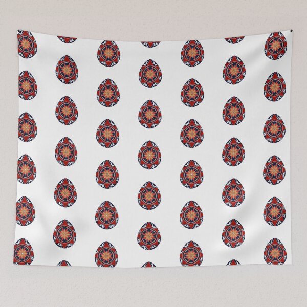 Item preview, Easter egg Ukrainian inspired pattern Red Blue designed and sold by hallas2b.